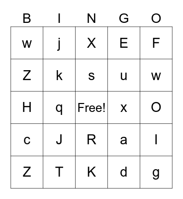 Letters Bingo Card