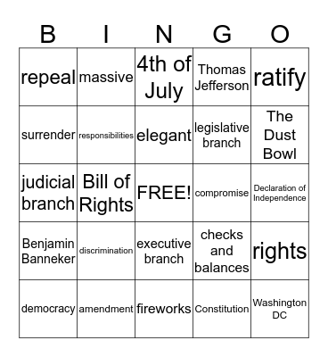 American Government Bingo Card