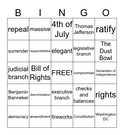 American Government Bingo Card