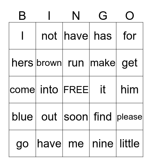 SIGHT WORDS Bingo Card