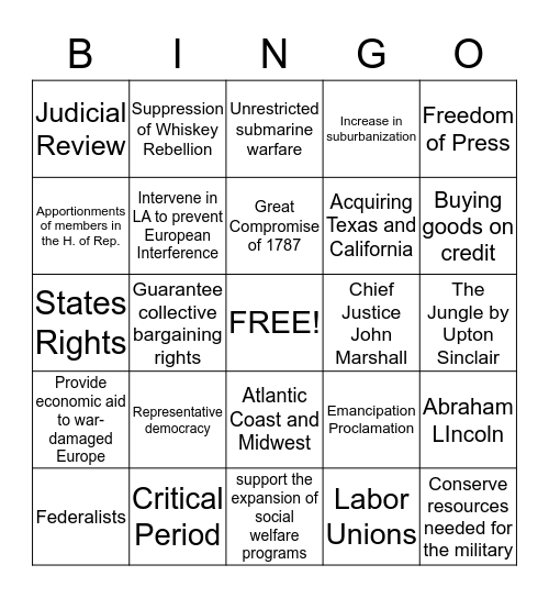 USHG Regents Review 2 Jun 14 Bingo Card