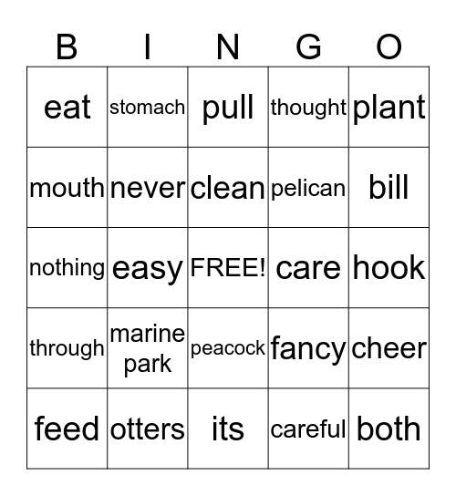 At a Marine Park  &  Pelly and Peak Bingo Card