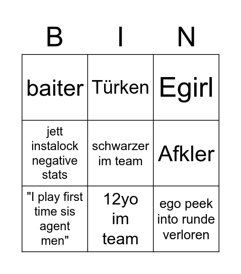 valorant fun Bingo Card