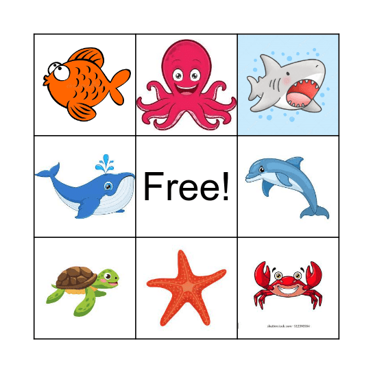 Sea Creatures Bingo Card