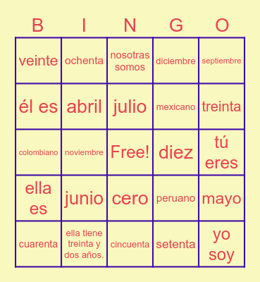 MUNDO REAL: Unidad Uno Bingo Card