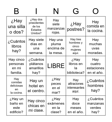 Hay/there is, there are Bingo Card