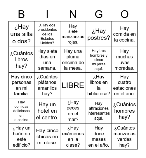Hay/there is, there are Bingo Card