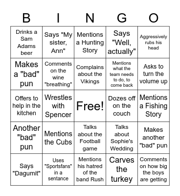Family Bingo: Tracy Bingo Card