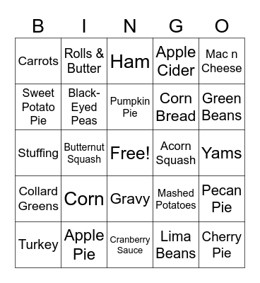 Thanksgiving Dinner Bingo Card
