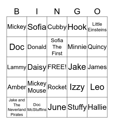 Disney Jr. Bingo Card
