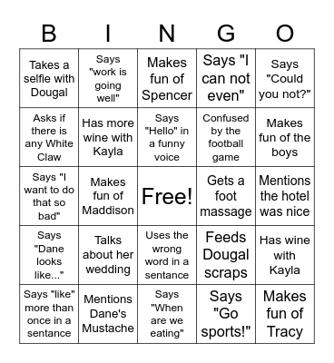 Family Bingo: Sophie Bingo Card