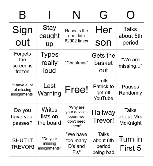 2nd Period Mrs A Bingo Card