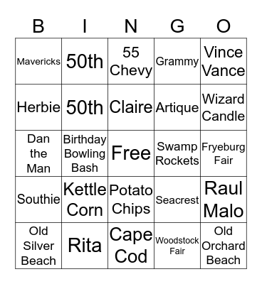 Lynne's 50th Birthday Bingo Card