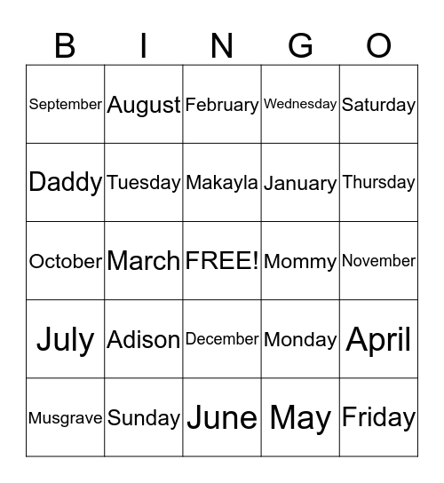 Untitled Bingo Card