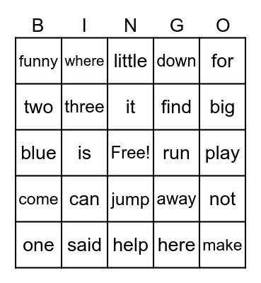 Learned Words Bingo Card
