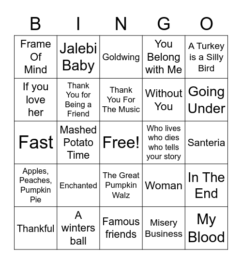 Thanksgiving Singo with a twist Bingo Card