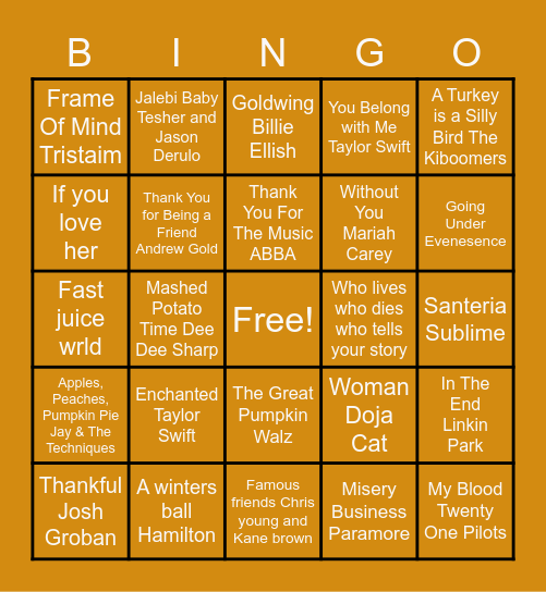 Thanksgiving Singo with a Twist Bingo Card