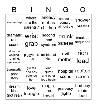 drama cliché Bingo Card