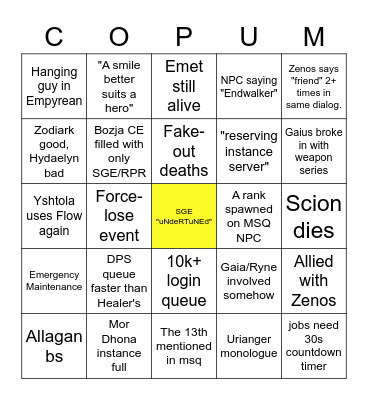 FFXIV Endwalker 6.0 Bingo Card