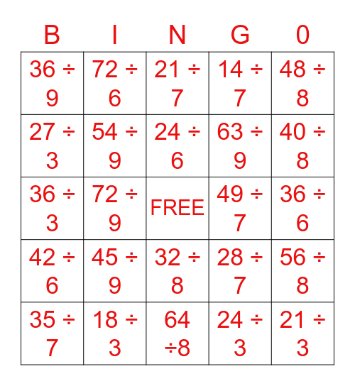 DIVISION Bingo Card