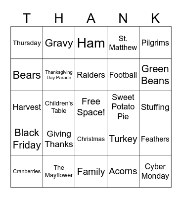 Thanksgiving Bingo Card