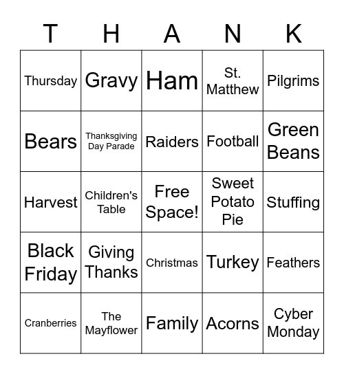 Thanksgiving Bingo Card