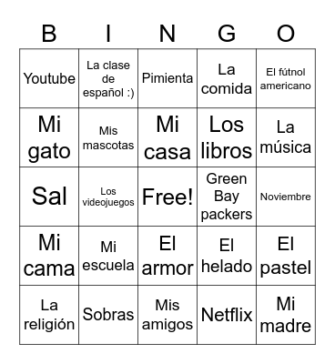 Dia de Gracias Bingo Card