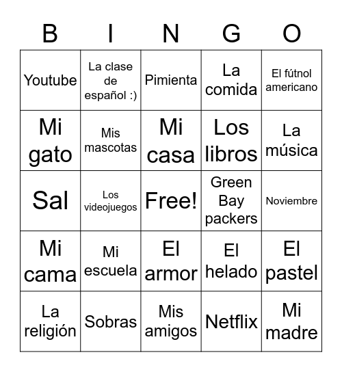 Dia de Gracias Bingo Card