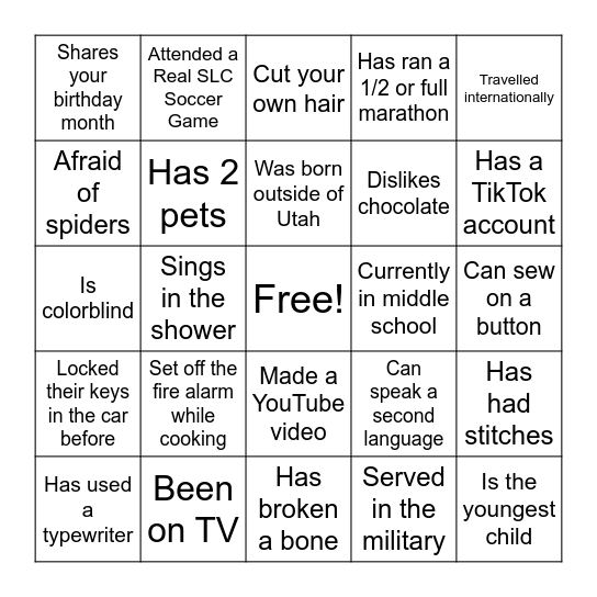 Go find a person who... Bingo Card