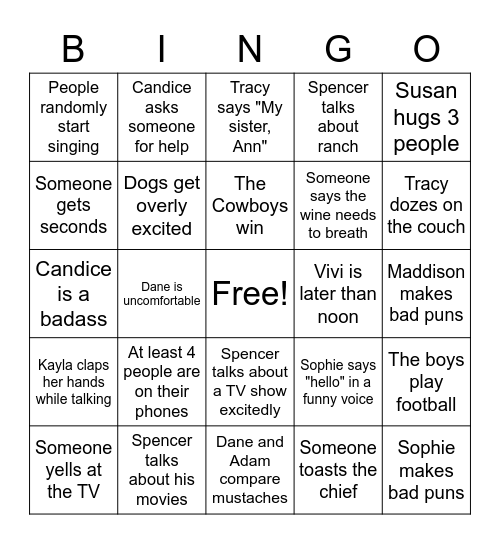 Family Bingo: Everyone Bingo Card