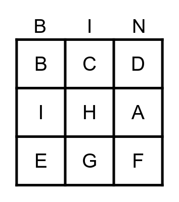 ABC BINGO A-I Bingo Card