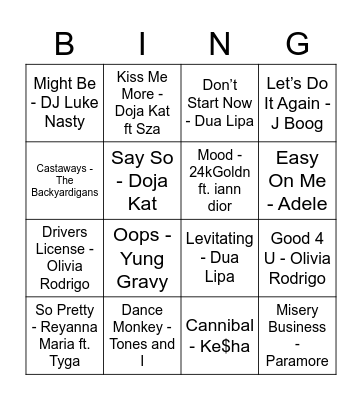 Iconic Tik Tok Songs Bingo Card