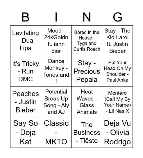 Iconic Tik Tok Songs Bingo Card