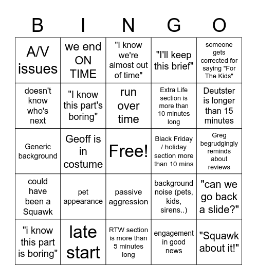 November All Hands Bingo Card