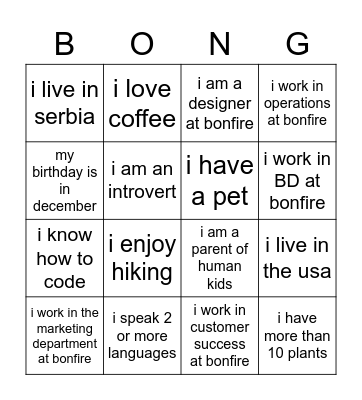 Bonfi Bingo Card