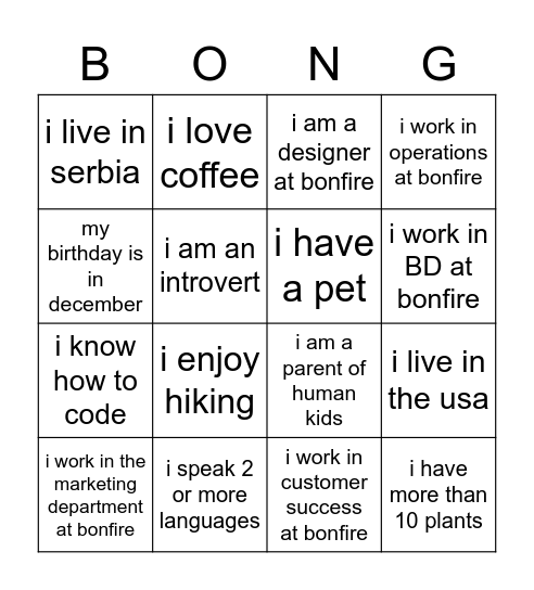 Bonfi Bingo Card