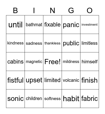 Unit 5  Multisyllabic words Bingo Card