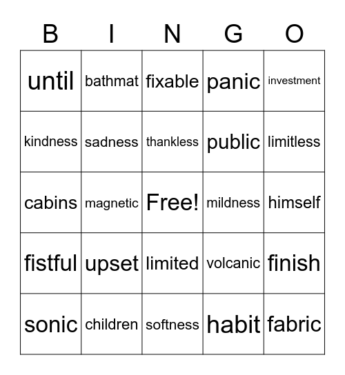 Unit 5  Multisyllabic words Bingo Card