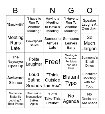 BAD MEETING BINGO Card