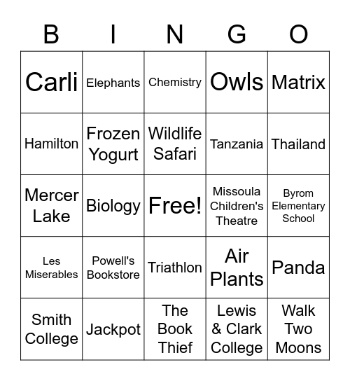 Katie Bingo Card