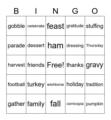 Thanksgiving BINGO Card