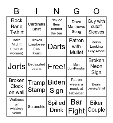 Jamie's 40th Birthday Bingo Card