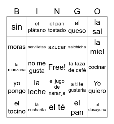 El Desayuno Bingo Card