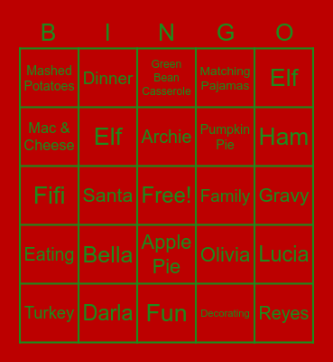 Reyes Thanksgiving Bingo Card