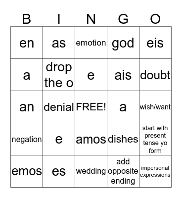 Subjunctive Bingo Card