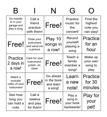 Thanksgiving MS Band Bingo Card
