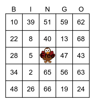 Thanksgiving Bingo Card