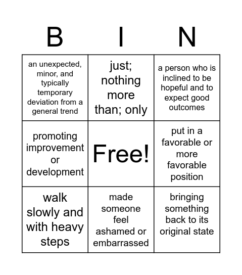 Fish in a Tree: Vocabulary BIN(GO) Bingo Card