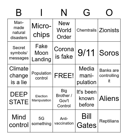 Conspiracy Bingo! Bingo Card
