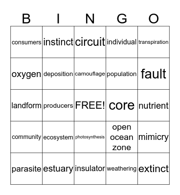 Science Bingo Card